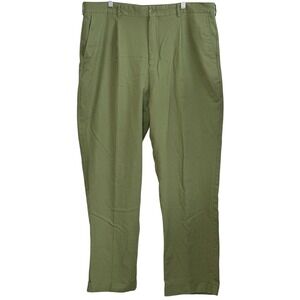 Trust Men Pants Olive Green Linen Blend Pleated Cuffed Smart Casual Resort 40/32